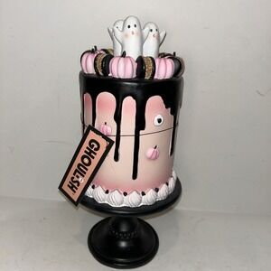 New Ghoulish PINK Pumpkin Halloween Ghost Macaron Cake Spooky 13" HTF BRAND NEW!